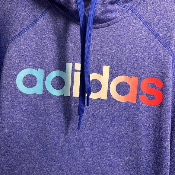 adidas heathered Blue Hoodie Sweatshirt with Multicolor Logo - Picture 3 of 7